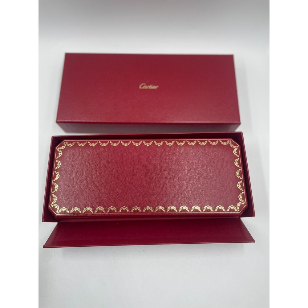 Authentic Cartier Red Leather Bracelet Watch Box Case Gold Garland Outer Box